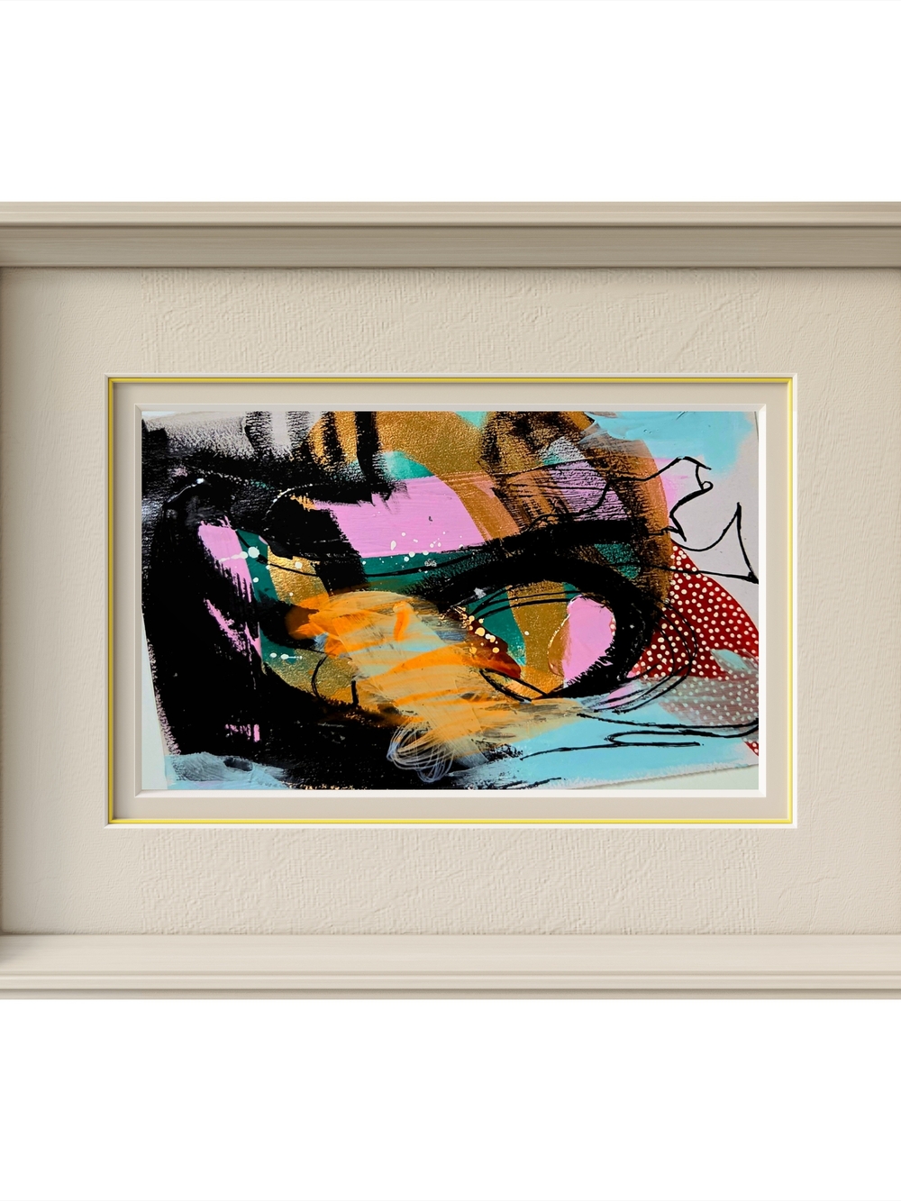 Abstract Art in Gold, Black, Pink, Teal, Orange
